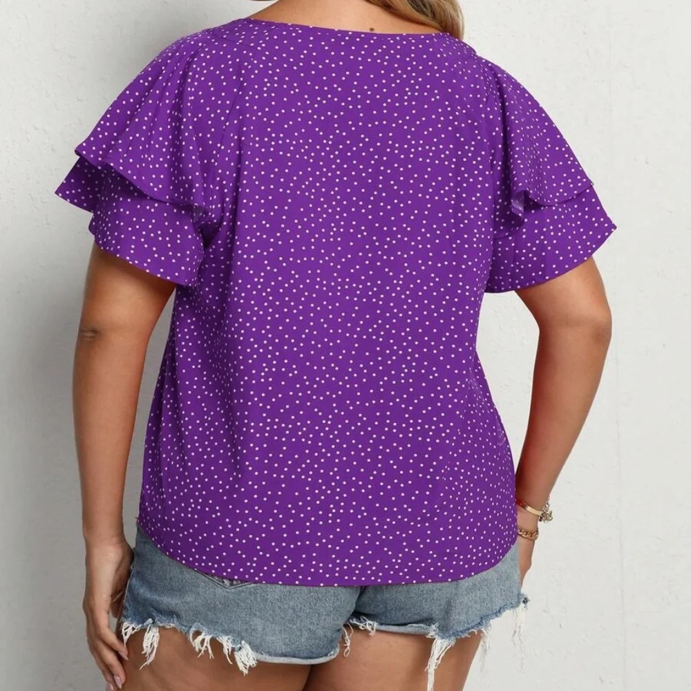 Plus Polka Dot butterfly Sleeve Top - Picture 10 of 10